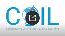 The logo for 'COIL - Collaborative Online International Learning', featuring a large blue 'C' with a globe inside it, next to the acronym 'COIL' in large blue letters, with the full program name underneath.